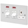 MK Edge 45A 2-Gang DP Cooker Switch & 13A DP Switched Socket Polished Chrome with Neon with White Inserts -Chrome Switches & Sockets Sales 493FF P