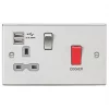 Knightsbridge CS8333UBCG 45 & 13A 1-Gang DP Cooker Switch & 13A DP Switched Socket + 2.4A 2-Outlet Type A USB Charger Brushed Chrome