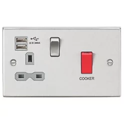 Knightsbridge CS8333UBCG 45 & 13A 1-Gang DP Cooker Switch & 13A DP Switched Socket + 2.4A 2-Outlet Type A USB Charger Brushed Chrome