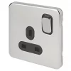 Schneider Electric Lisse Deco 13A 1-Gang SP Switched Plug Socket Polished Chrome with Black Inserts -Chrome Switches & Sockets Sales 494FF P