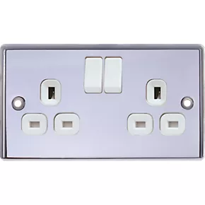 LAP 13A 2-Gang SP Switched Plug Socket Polished Chrome with White Inserts 5 Pack 4 LAP 13A 2-Gang SP Switched Plug Socket Polished Chrome with White Inserts 5 Pack - Image 3
