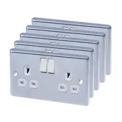 LAP 13A 2-Gang SP Switched Plug Socket Polished Chrome with White Inserts 5 Pack