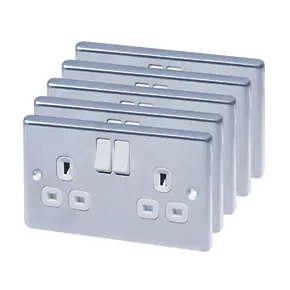 LAP 13A 2-Gang SP Switched Plug Socket Polished Chrome with White Inserts 5 Pack 2 LAP 13A 2-Gang SP Switched Plug Socket Polished Chrome with White Inserts 5 Pack