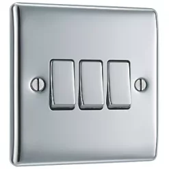 British General Nexus Metal 10AX 3-Gang 2-Way Light Switch Polished Chrome -Chrome Switches & Sockets Sales 495FT A2