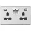 Knightsbridge SFR9224BC 13A 2-Gang SP Switched Socket + 2.4A 2-Outlet Type A USB Charger Brushed Chrome with Black Inserts -Chrome Switches & Sockets Sales 497TX P