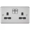 Knightsbridge CL9BC 13A 2-Gang DP Switched Double Socket Brushed Chrome with Black Inserts -Chrome Switches & Sockets Sales 498TX P