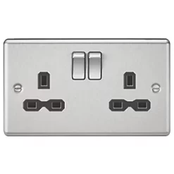Knightsbridge CL9BC 13A 2-Gang DP Switched Double Socket Brushed Chrome with Black Inserts