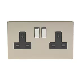 Varilight 13AX 2-Gang DP Switched Plug Socket Satin Chrome with Black Inserts 4 Varilight 13AX 2-Gang DP Switched Plug Socket Satin Chrome with Black Inserts - Image 2