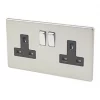 Varilight 13AX 2-Gang DP Switched Plug Socket Satin Chrome with Black Inserts -Chrome Switches & Sockets Sales 50928 P