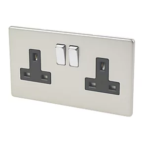 Varilight 13AX 2-Gang DP Switched Plug Socket Satin Chrome with Black Inserts 3 Varilight 13AX 2-Gang DP Switched Plug Socket Satin Chrome with Black Inserts