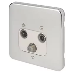 Schneider Electric Lisse Deco 1-Gang Triplex Multimedia Socket Polished Chrome with White Inserts