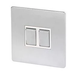 LAP 10AX 2-Gang 2-Way Light Switch Brushed Chrome with White Inserts