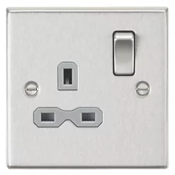 Knightsbridge CS7BCG 13A 1-Gang DP Switched Single Socket Brushed Chrome with Colour-Matched Inserts
