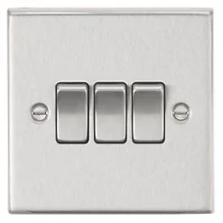 Knightsbridge CS4BC 10AX 3-Gang 2-Way Light Switch Brushed Chrome