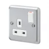 MK Albany Plus 13A 1-Gang DP Switched Plug Socket Brushed Chrome with White Inserts -Chrome Switches & Sockets Sales 535FF P