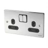 Schneider Electric Ultimate Low Profile 13A 2-Gang SP Switched Plug Socket Polished Chrome with Black Inserts -Chrome Switches & Sockets Sales 5387J P