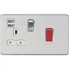 Knightsbridge SFR8333UBCW 45 & 13A 1-Gang DP Cooker Switch & 13A DP Switched Socket + 2.4A 2-Outlet Type A USB Charger Brushed Chrome with White Inserts
