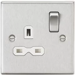 Knightsbridge CS7BCW 13A 1-Gang DP Switched Single Socket Brushed Chrome with White Inserts