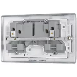 British General Nexus Metal 13A 2-Gang DP Switched Plug Socket Polished Chrome with White Inserts -Chrome Switches & Sockets Sales 547FT A3