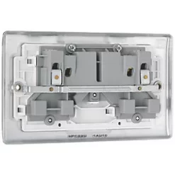 British General Nexus Metal 13A 2-Gang DP Switched Plug Socket Polished Chrome with White Inserts -Chrome Switches & Sockets Sales 547FT A5