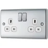 British General Nexus Metal 13A 2-Gang DP Switched Plug Socket Polished Chrome with White Inserts -Chrome Switches & Sockets Sales 547FT P