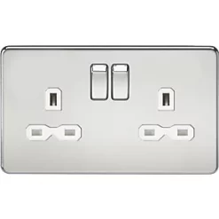 Knightsbridge SFR9000PCW 13A 2-Gang DP Switched Double Socket Polished Chrome with White Inserts
