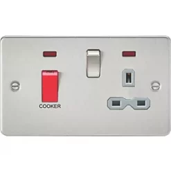 Knightsbridge FPR8333NBCG 45 & 13A 2-Gang DP Cooker Switch & 13A DP Switched Socket Brushed Chrome with LED with Colour-Matched Inserts