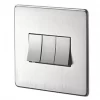 Crabtree Platinum 10AX 3-Gang 2-Way Light Switch Satin Chrome -Chrome Switches & Sockets Sales 55749 P