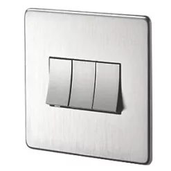 Crabtree Platinum 10AX 3-Gang 2-Way Light Switch Satin Chrome