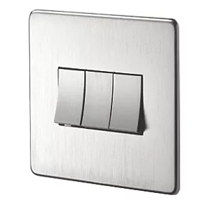 Crabtree Platinum 10AX 3-Gang 2-Way Light Switch Satin Chrome 3 Crabtree Platinum 10AX 3-Gang 2-Way Light Switch Satin Chrome