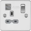 Knightsbridge FPR9124PCG 13A 1-Gang SP Switched Socket + 2.1A 2-Outlet Type A USB Charger Polished Chrome with Colour-Matched Inserts -Chrome Switches & Sockets Sales 560TY P