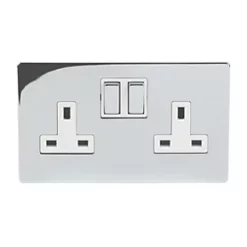 LAP 13A 2-Gang DP Switched Plug Socket Polished Chrome with White Inserts 5 Pack -Chrome Switches & Sockets Sales 56396 A2