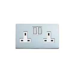 LAP 13A 2-Gang DP Switched Plug Socket Polished Chrome with White Inserts 5 Pack -Chrome Switches & Sockets Sales 56396 A3