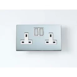 LAP 13A 2-Gang DP Switched Plug Socket Polished Chrome with White Inserts 5 Pack -Chrome Switches & Sockets Sales 56396 A4