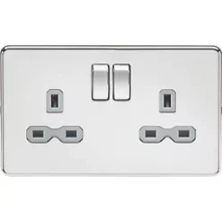Knightsbridge SFR9000PCG 13A 2-Gang DP Switched Double Socket Polished Chrome with Colour-Matched Inserts