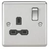 Knightsbridge CL7BC 13A 1-Gang DP Switched Single Socket Brushed Chrome with Black Inserts -Chrome Switches & Sockets Sales 568TX P