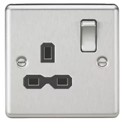 Knightsbridge CL7BC 13A 1-Gang DP Switched Single Socket Brushed Chrome with Black Inserts