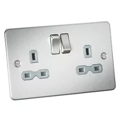 Knightsbridge FPR9000BCG 13A 2-Gang DP Switched Double Socket Brushed Chrome with Colour-Matched Inserts -Chrome Switches & Sockets Sales 578TX A1