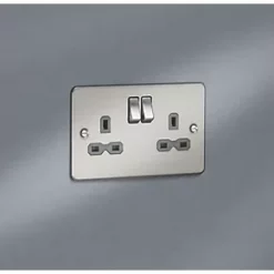 Knightsbridge FPR9000BCG 13A 2-Gang DP Switched Double Socket Brushed Chrome with Colour-Matched Inserts -Chrome Switches & Sockets Sales 578TX A3