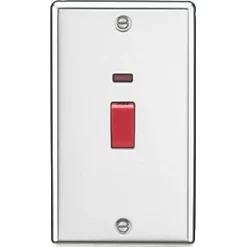 Knightsbridge CL82NPC 45A 2-Gang DP Control Switch Polished Chrome with LED