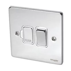 Schneider Electric Ultimate Low Profile 13A Switched Fused Spur Polished Chrome with White Inserts