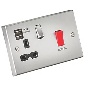 Knightsbridge CS8333UBC 45 & 13A 1-Gang DP Cooker Switch & 13A DP Switched Socket + 2.4A 2-Outlet Type A USB Charger Brushed Chrome 4 Knightsbridge CS8333UBC 45 & 13A 1-Gang DP Cooker Switch & 13A DP Switched Socket + 2.4A 2-Outlet Type A USB Charger Brushed Chrome - Image 2