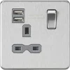 Knightsbridge SFR9124BCG 13A 1-Gang SP Switched Socket + 2.4A 2-Outlet Type A USB Charger Brushed Chrome with Colour-Matched Inserts -Chrome Switches & Sockets Sales 588TX P