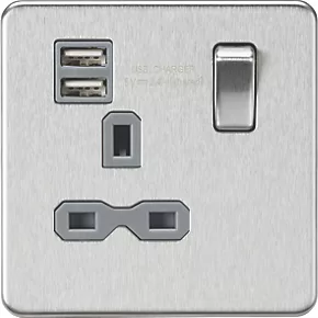 Knightsbridge SFR9124BCG 13A 1-Gang SP Switched Socket + 2.4A 2-Outlet Type A USB Charger Brushed Chrome with Colour-Matched Inserts 3 Knightsbridge SFR9124BCG 13A 1-Gang SP Switched Socket + 2.4A 2-Outlet Type A USB Charger Brushed Chrome with Colour-Matched Inserts