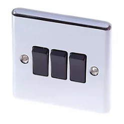 LAP 10AX 3-Gang 2-Way Light Switch Polished Chrome with Black Inserts