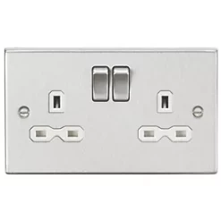 Knightsbridge CS9BCW 13A 2-Gang DP Switched Double Socket Brushed Chrome with White Inserts