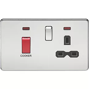 Knightsbridge SFR8333NPC 45 & 13A 2-Gang DP Cooker Switch & 13A DP Switched Socket Polished Chrome with LED with Black Inserts 3 Knightsbridge SFR8333NPC 45 & 13A 2-Gang DP Cooker Switch & 13A DP Switched Socket Polished Chrome with LED with Black Inserts