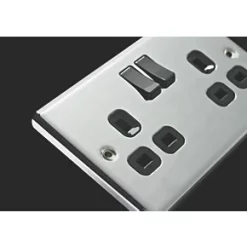 LAP 13A 2-Gang SP Switched Plug Socket Polished Chrome with Black Inserts -Chrome Switches & Sockets Sales 6100C A2