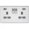 Knightsbridge SFR9224PCG 13A 2-Gang SP Switched Socket + 2.4A 2-Outlet Type A USB Charger Polished Chrome with Colour-Matched Inserts 1 Knightsbridge SFR9224PCG 13A 2-Gang SP Switched Socket + 2.4A 2-Outlet Type A USB Charger Polished Chrome with Colour-Matched Inserts -Chrome Switches & Sockets Sales 612VF P