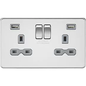 Knightsbridge SFR9224PCG 13A 2-Gang SP Switched Socket + 2.4A 2-Outlet Type A USB Charger Polished Chrome with Colour-Matched Inserts 3 Knightsbridge SFR9224PCG 13A 2-Gang SP Switched Socket + 2.4A 2-Outlet Type A USB Charger Polished Chrome with Colour-Matched Inserts